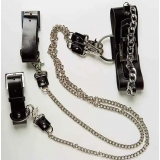 DS Fetish - Набор ошейник+наручники Silver With Chain (F61267)